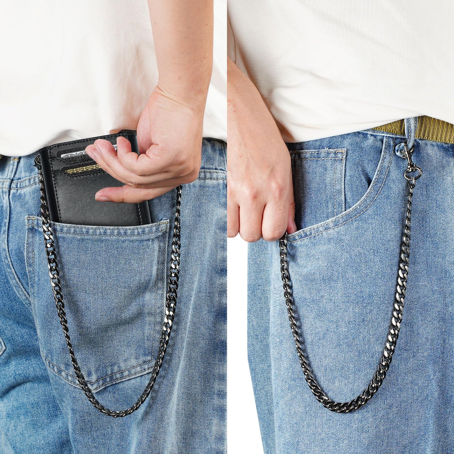 furid Genuine Leather Wallet with Chain: Trifold with RFID Blocking - Zipper Coin Pocket & Anti-Theft Chain - Biker Wallet for Motorcycle Outdoor - Gift for Father Husband