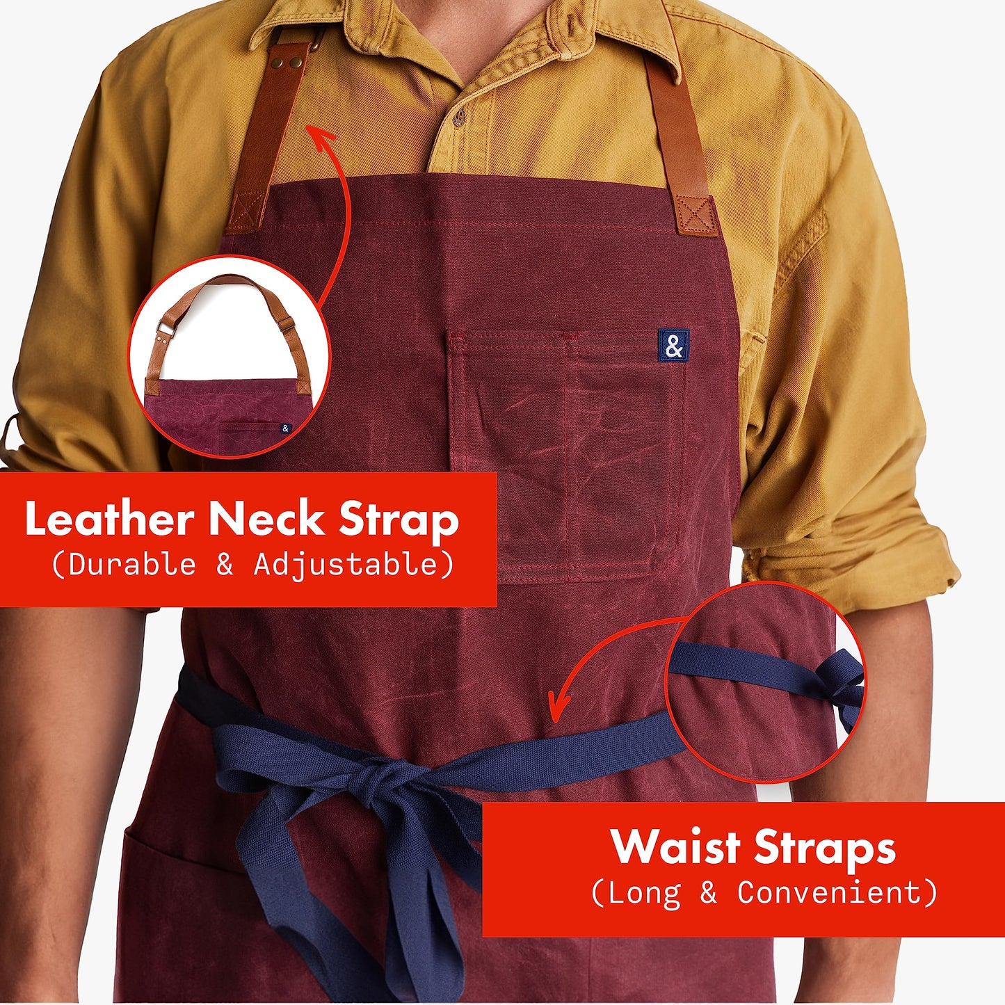 hedley & bennett Waxman Apron - 100% Cotton, Water Resistant, Heavy Duty Waxed Canvas Apron with Pockets & Adjustable Strap for Grilling, Baking, BBQ, Cooking - Professional Chef Apron - Napa Valley