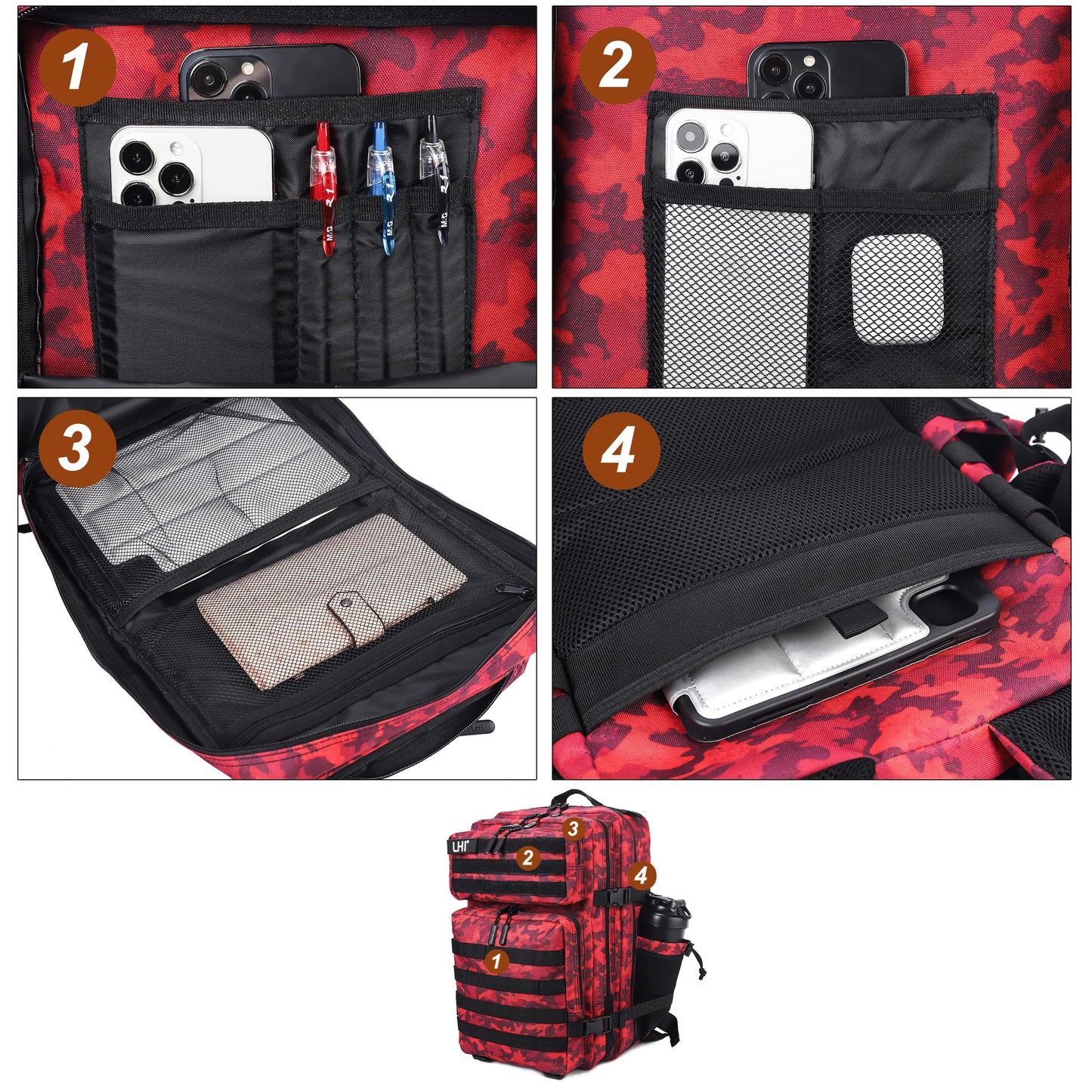 LHI Military Tactical Backpack for Men Molle Daypack 45L Army 3 Days Assault Pack Bag Large Rucksack With Bottle Holder(12*20*12)