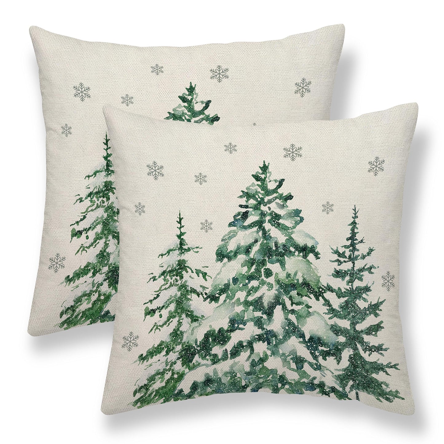 Sunshineyan Christmas Pillow Covers 18X18 Inch Set of 2 Forest Trees Christmas Decor Pillow Covers Green Throw Pillows Winter Christmas Cushion Cases Linen for Home Decor Sofa Couch Living Room