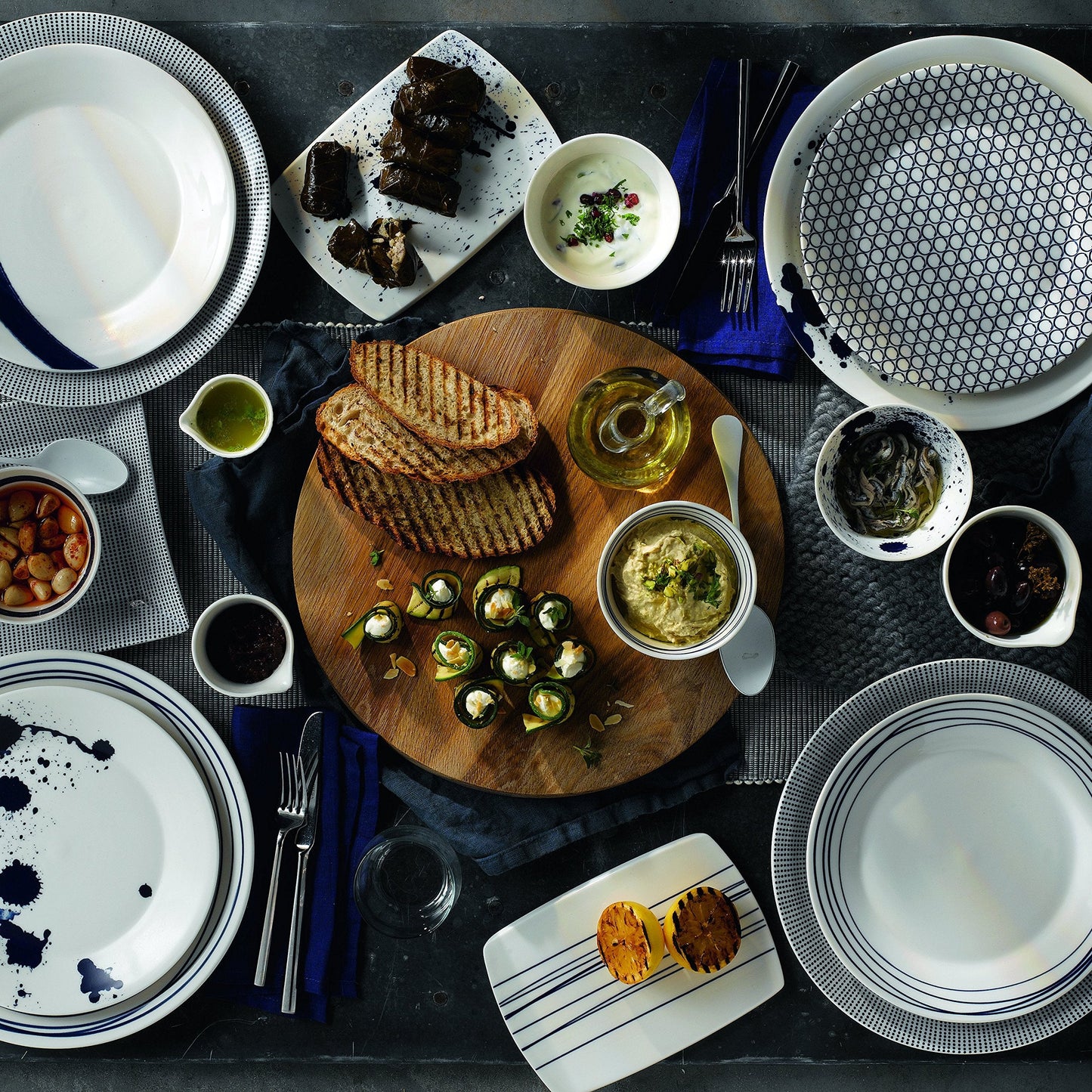 Royal Doulton Pacific Mixed Patterns Cheese Boards, 7.9", Blue/White, Set of 4