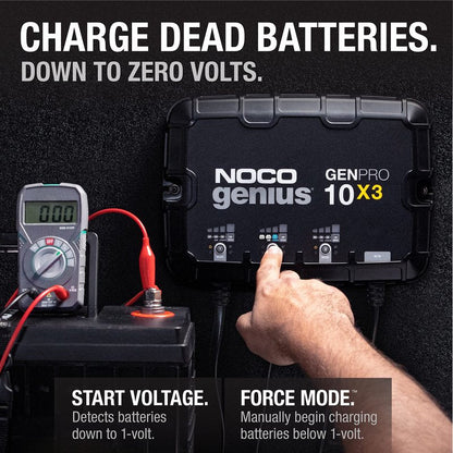 NOCO Genius GENPRO10X3, 3-Bank, 30A (10A/Bank) Smart Marine Battery Charger, 12V Waterproof Onboard Boat Charger, Battery Maintainer and Desulfator for AGM, Lithium (LiFePO4) and Deep-Cycle Batteries