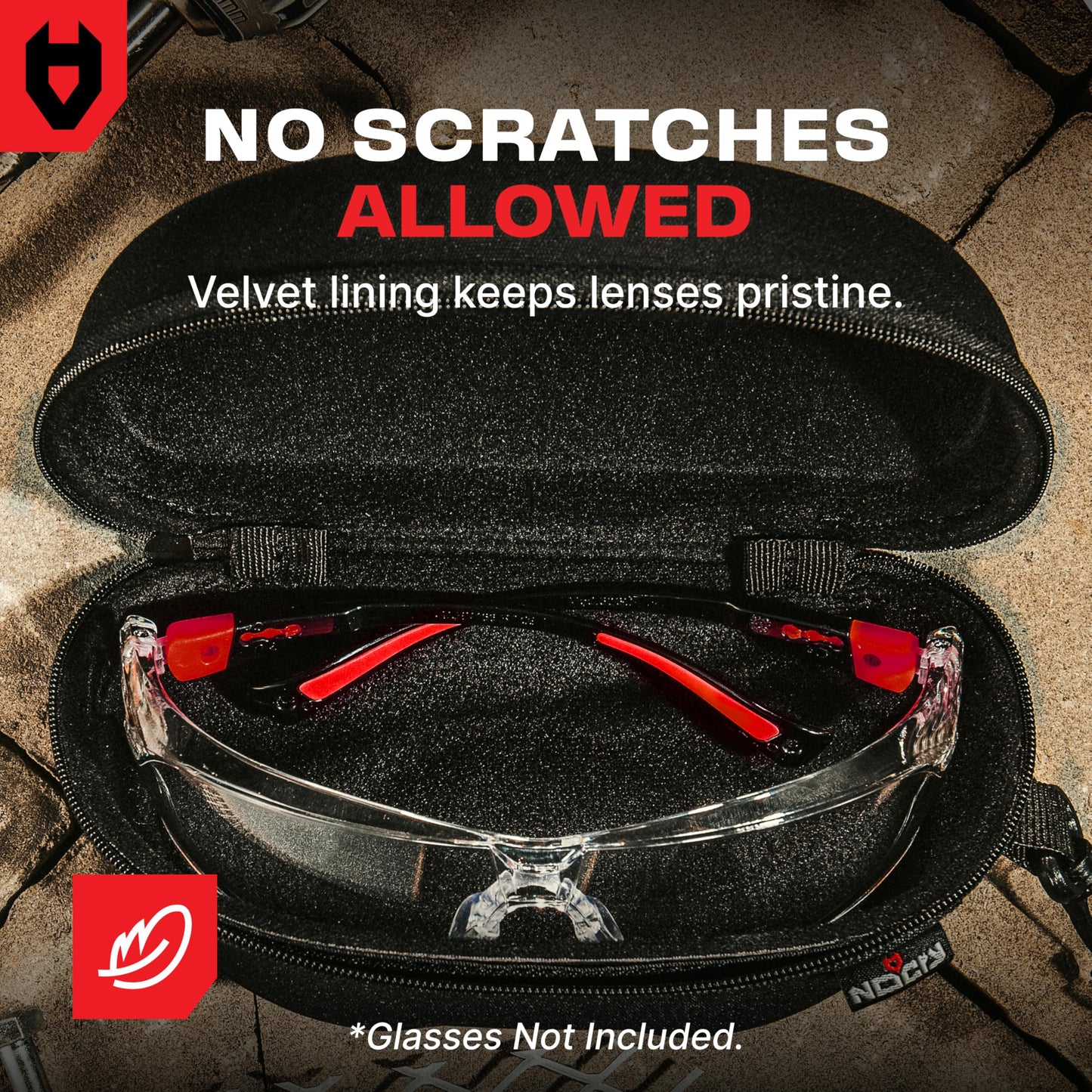 NoCry Glasses Case Hard Shell with Velvet Lining, Reinforced Zipper & Belt Clip — Protective Sunglasses or Eyeglass Case for Sunglass or Safety Glasses, Perfect Storage for Travel — For Men and Women
