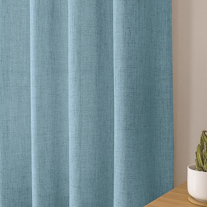 Tollpiz Linen Tier Curtains Rod Pocket Semi Sheer Short Kitchen Curtain Half Burlap Light Filtering Thick Linen Drape for Bathroom, 30 x 30 inches Long, Dusty Blue, Set of 2 Panels