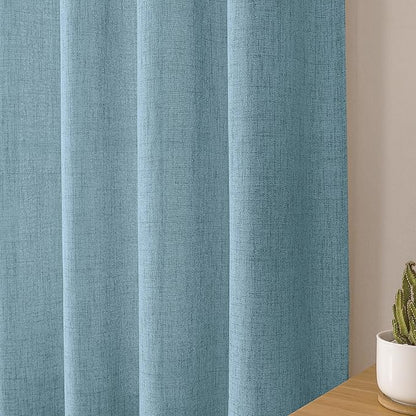 Tollpiz Linen Tier Curtains Rod Pocket Semi Sheer Short Kitchen Curtain Half Burlap Light Filtering Thick Linen Drape for Bathroom, 30 x 30 inches Long, Dusty Blue, Set of 2 Panels