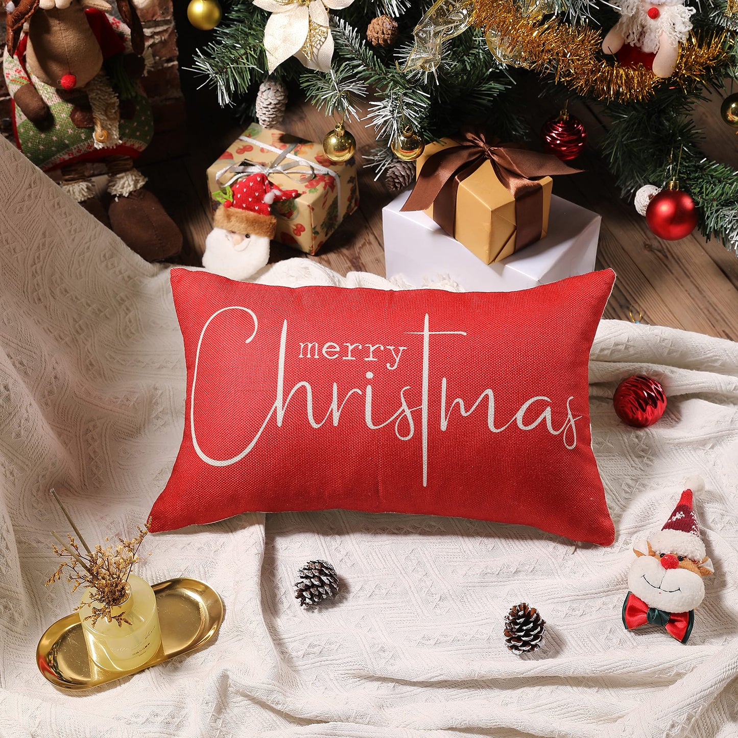 DFXSZ Christmas Throw Pillow Covers 12x20 Inch Set of 2 Merry Christmas Farmhouse Decorations Believe Holiday Decor Throw Cushion Case for Home Couch