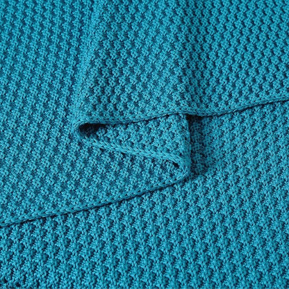 Longhui bedding Teal Knitted Throw Blanket for Couch, Soft, Cozy Machine Washable 100% Cotton Sofa Knit Blankets, Heavy 3.0lb Weight, 51 x 63 Inches, Teal Color.