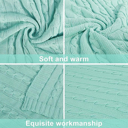 NTBAY 100% Pure Cotton Cable Knit Throw Blanket, Super Soft Warm 51x67 Knitted Throw Blanket for Couch, Sofa, Chair, Bed - Extra Cozy, Machine Washable, Comfortable Home Decor, Mint