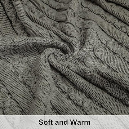 NTBAY 100% Pure Cotton Cable Knit Throw Blanket, Super Soft Warm 51x67 Knitted Throw Blanket for Couch, Sofa, Chair, Bed - Extra Cozy, Machine Washable, Comfortable Home Decor, Grey