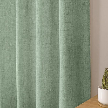 Tollpiz Short Linen Curtains Bedroom Rod Pocket Semi Sheer Curtain Burlap Light Filtering Thick Linen Drapes for Living Room, 38 x 45 inches Long, Sage Green, Set of 2 Panels