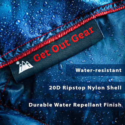 Get Out Gear Double Puffy Camping Blanket - Extra Puffy, Packable, Lightweight and Warm | Ideal for Outdoors, Travel, Stadium, Festivals, Beach, Hammock | Water-Resistant Camp Quilt (Teal Blue/Gray)