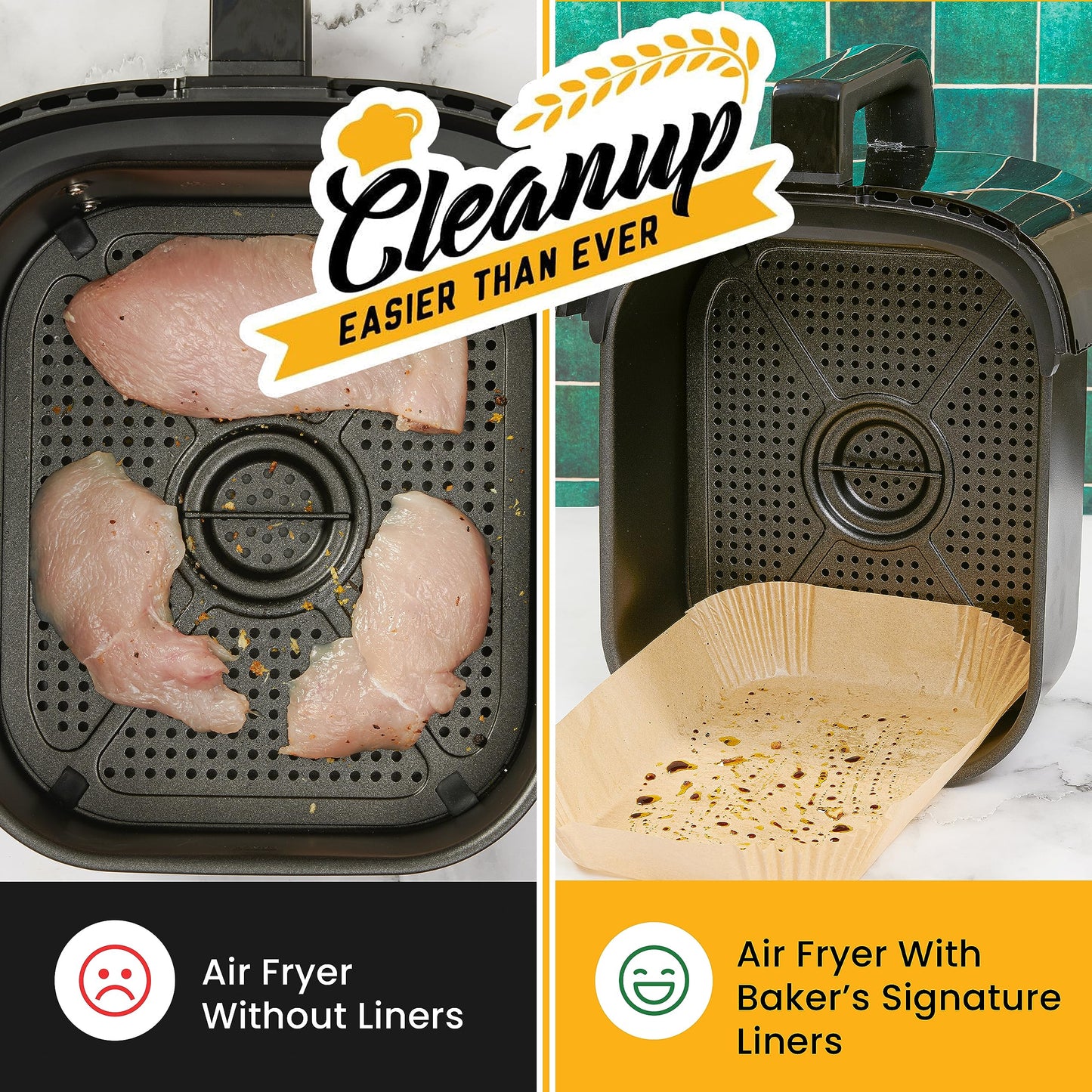 Air Fryer Paper Liners, 125Pcs Air Fryer Disposable Liners, Non-Stick and Oil Proof for Easy Cleanup, 8” Square for 5-8 qt Basket by Baker's Signature