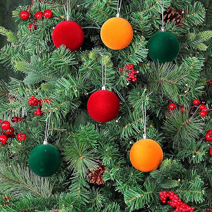 Amooca 3.15in Large Christmas Balls Ornaments Flocking Xmas Tree Hanging Decoration New Year Holiday Party Baubles 6pc Set Red Orange Green