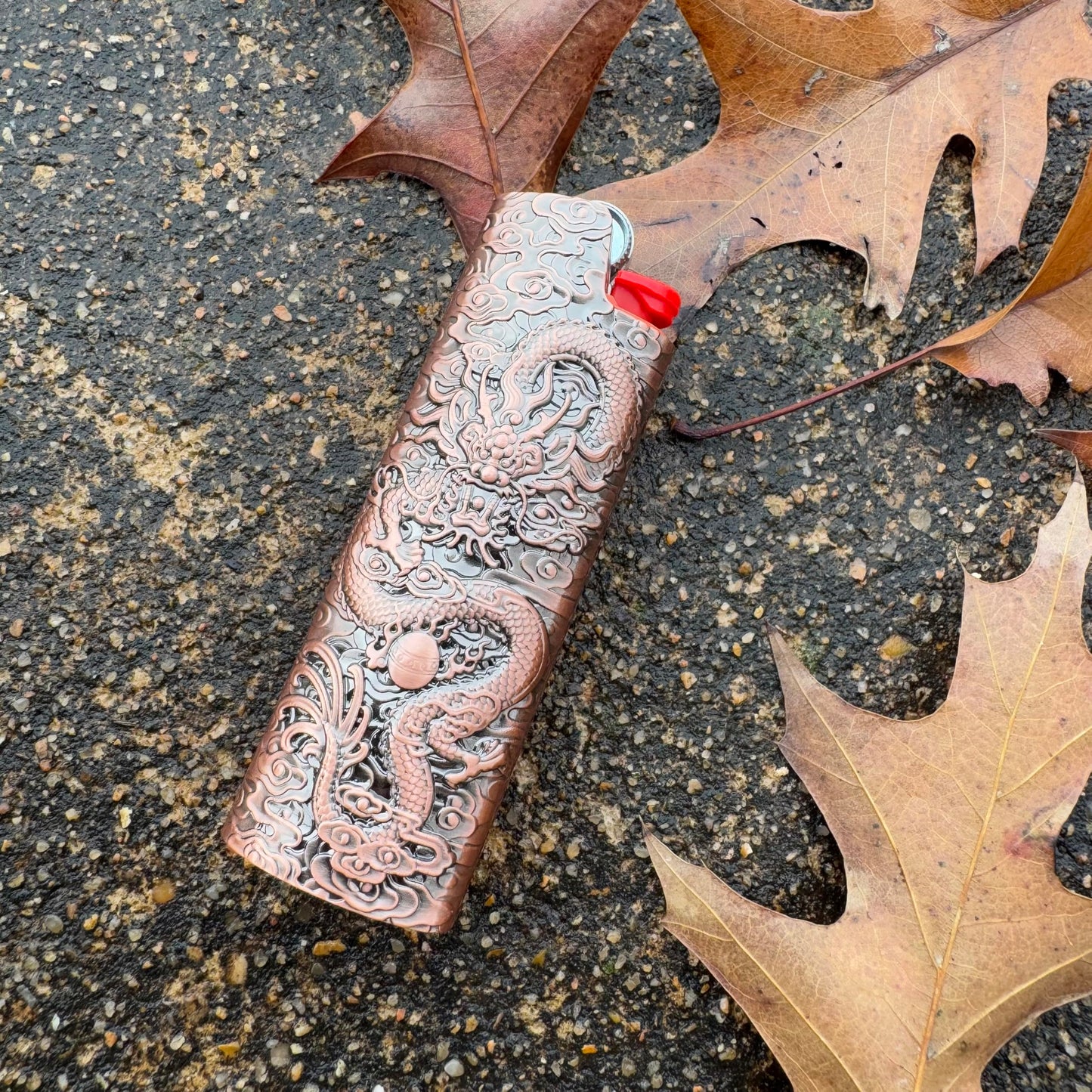 Metal Lighter Case Fits BIC Standard Full-Size J6 Lighter,Durable Holder Cover Compatible with BIC Dragon and Clouds Design in Bronze or Rose Gold (Rose Gold)
