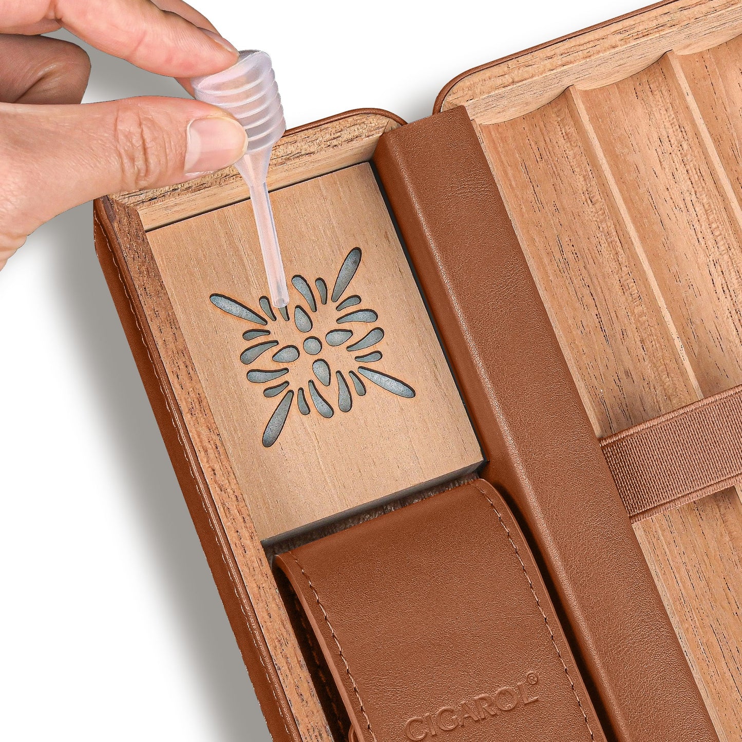 Cigarol Double Opening Travel Cigar Humidor, Leather Cigar Case with Cedar Wood Lining & Built-in Humidifier, Portable Cigar Storage Box, Luxury Cigar Gift for Men (Brown)