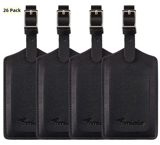 Travelambo 26 Pack Leather Luggage Tags for Suitcases Travel Tags，Black