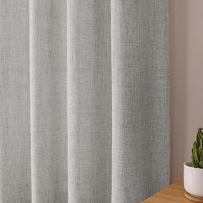 Tollpiz Short Linen Curtain Bedroom Rod Pocket Semi Sheer Curtains Burlap Light Filtering Thick Linen Drape for Living Room, 38 x 54 inches Long, Silver Grey, Set of 2 Panels