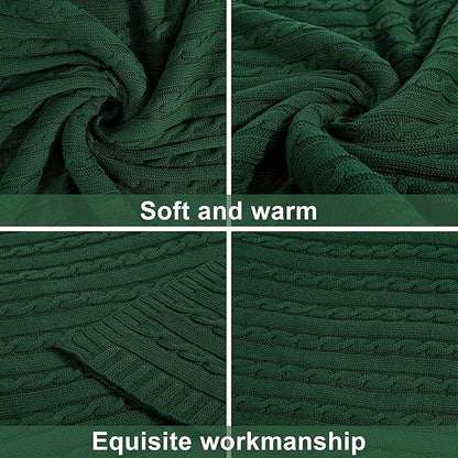 NTBAY 100% Pure Cotton Oversize (60x80) Cable Knit Throw Blanket, Super Soft Warm Knitted Throw Blanket for Bed, Sofa, Chair, Couch - Extra Cozy, Machine Washable, Comfortable Home Decor, Dark Green