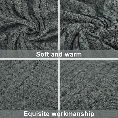 NTBAY 100% Pure Cotton Cable Knit Throw Blanket, Super Soft Warm 51x67 Knitted Throw Blanket for Couch, Sofa, Chair, Bed - Extra Cozy, Machine Washable, Comfortable Home Decor, Grey and White