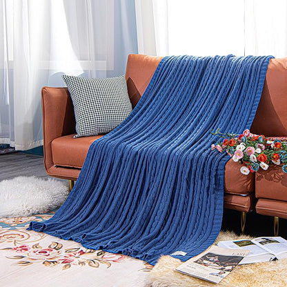 NTBAY 100% Pure Cotton Cable Knit Throw Blanket, Super Soft Warm 51x67 Knitted Throw Blanket for Couch, Sofa, Chair, Bed - Extra Cozy, Machine Washable, Comfortable Home Decor, Cobalt Blue