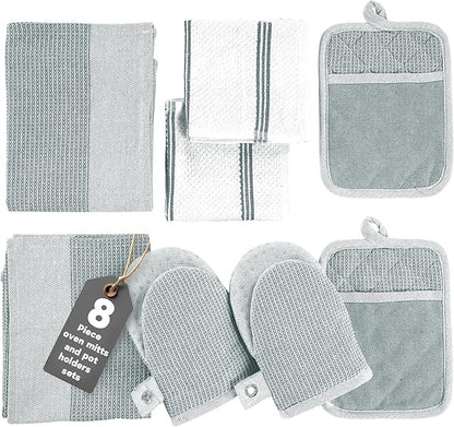 Casa Platino 8-Piece Mini Oven Mitt & Pot Holder Set – 500°F Heat Resistant
