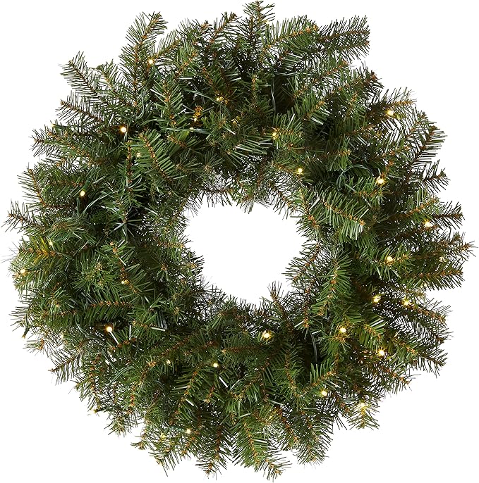 National Tree Company Pre-Lit Artificial Christmas Wreath, Green, Norwood Fir, White Lights, Christmas Collection, 30 Inches