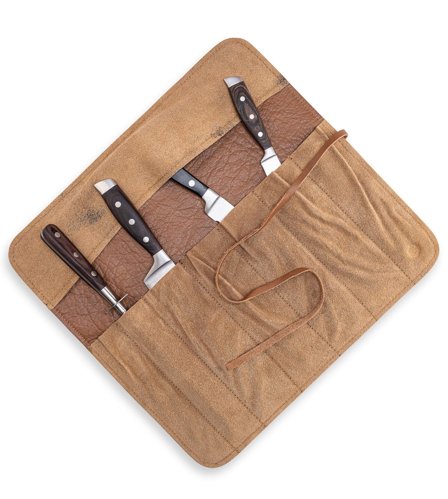 Angus Stoke Knife Bag for Chefs–knife Roll Bag leather 7 slots – Leather Knife Case Noah (brown)