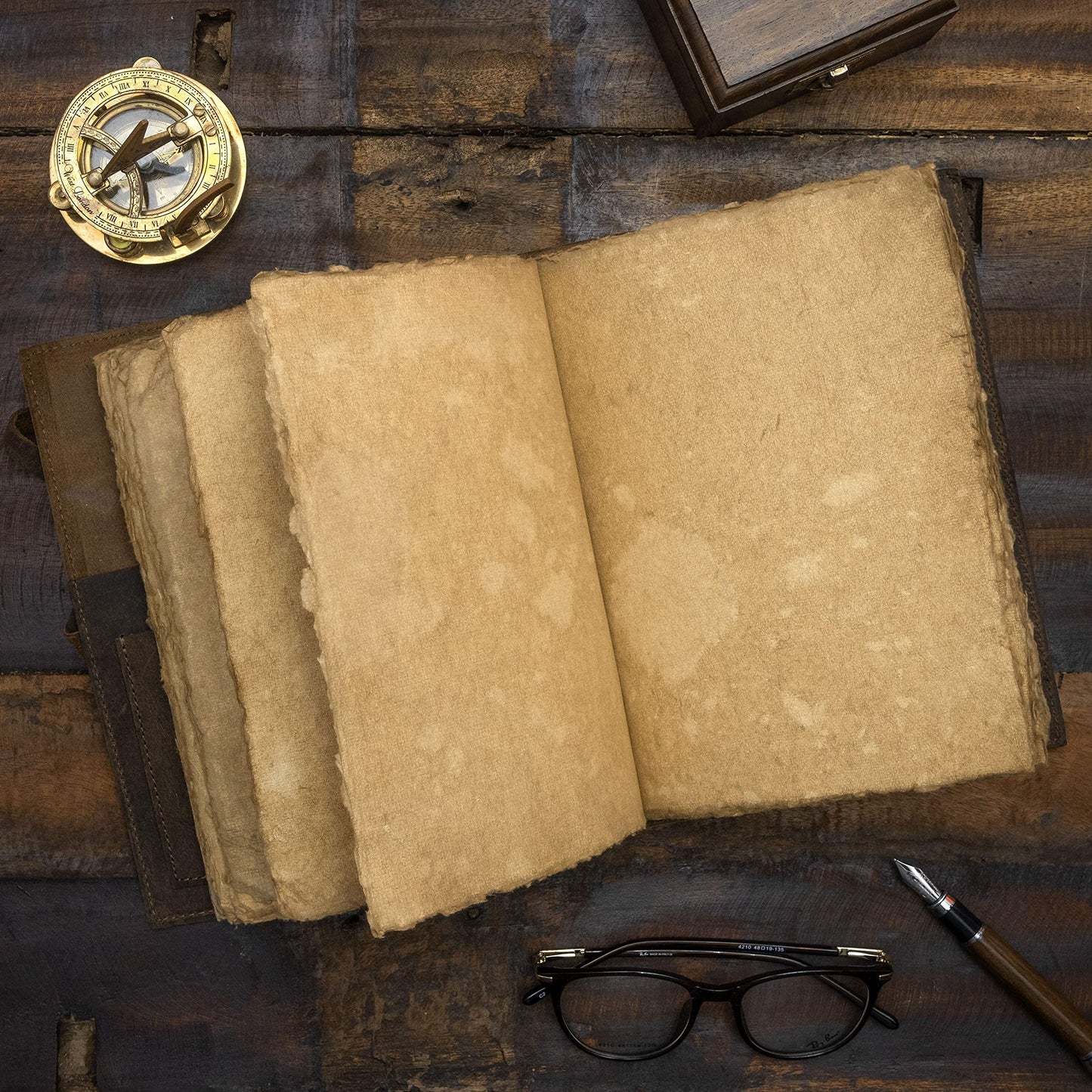 Refillable Vintage Leather Journal - Book of Shadows Journal, Vintage Journal, Writing Journal, Handmade Antique Deckle Edge Paper, Vintage Leather Journal (8.3" x 5.8" - A5, Vintage Brown)