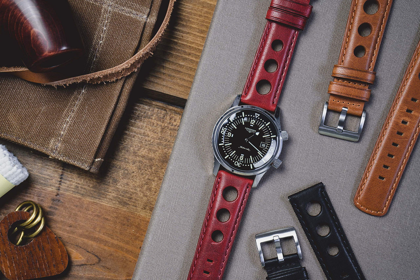BARTON WATCH BANDS, 22mm Red - Rally Horween Leather Watch Bands - Integrated quick release spring bars- 316L stainless steel- Choose Strap Color & Width