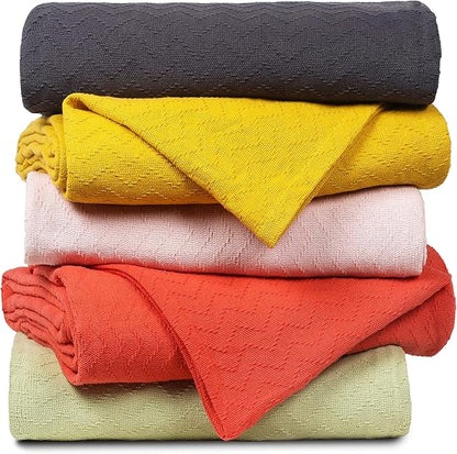 BELIZZI HOME 100% Cotton Bed Blanket, Breathable Thermal Blanket Twin Size, Soft Chevron,Perfect for Layering Any All Season, Mustard Yellow (60*90inch)