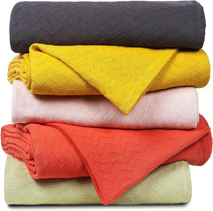 BELIZZI HOME 100% Cotton Bed Blanket, Breathable Thermal Blanket King Size, Soft Chevron 90inchx102inch, Perfect for Layering Any All Season, Beige, Biege, (90inchx102inch)