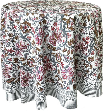 ATOSII Eden Multicolor 100% Cotton Round Tablecloth, Handblock Print Floral Table Cloth for Kitchen Dining Linen I Parties, Weddings, Outdoors, Holidays I Fall Home Decor 60" Inches Round