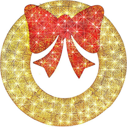 Best Choice Products 30in Pre-Lit Outdoor Christmas Wreath Decoration, LED Metal Holiday Decor for Home w/ 100 Lights, Bow - Gold/Red