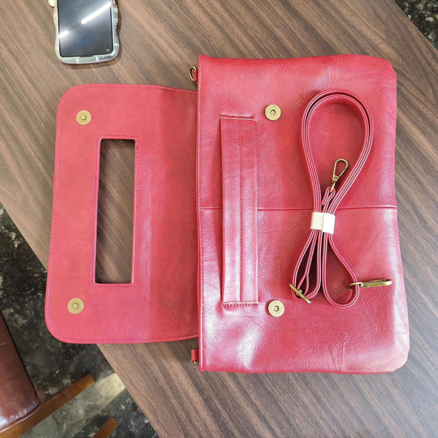 NIGEDU Women Handbags PU Leather Female Clutch Handbag Messenger Bag Large Solid High Capacity (Red)